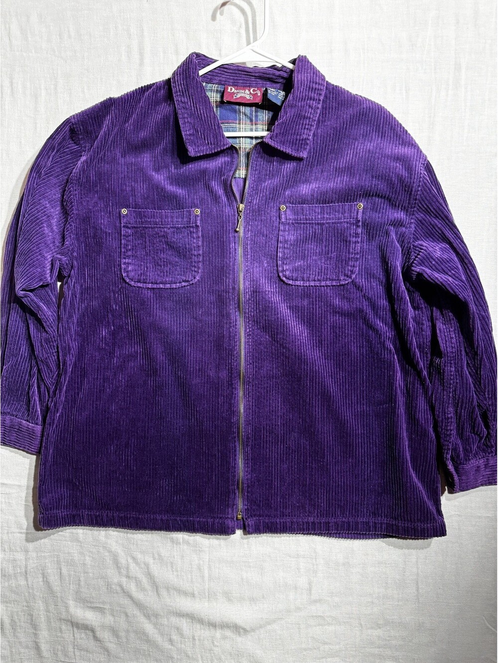 Denim & Co Purple Corduroy Zip Front Shirt Jacket Womens 1X Excellent Condition